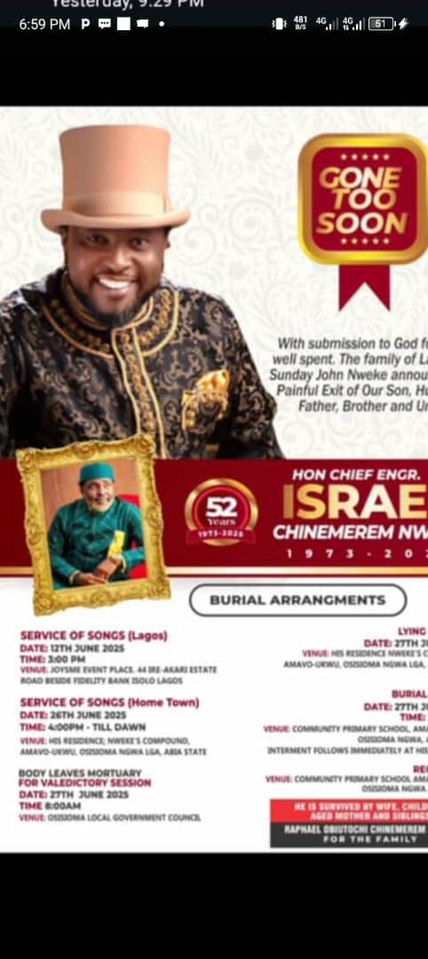 Abia State Bids Farewell to Respected Former Mayor, Chief Israel Nweke.